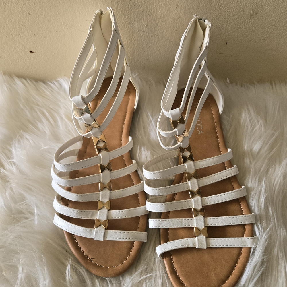 TOP Moda White and Gold Strappy Sandals Size 6 1/2